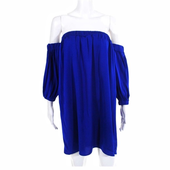 Sold ! Milly cobalt blue off the shoulder silk dress - Picture 2 of 7